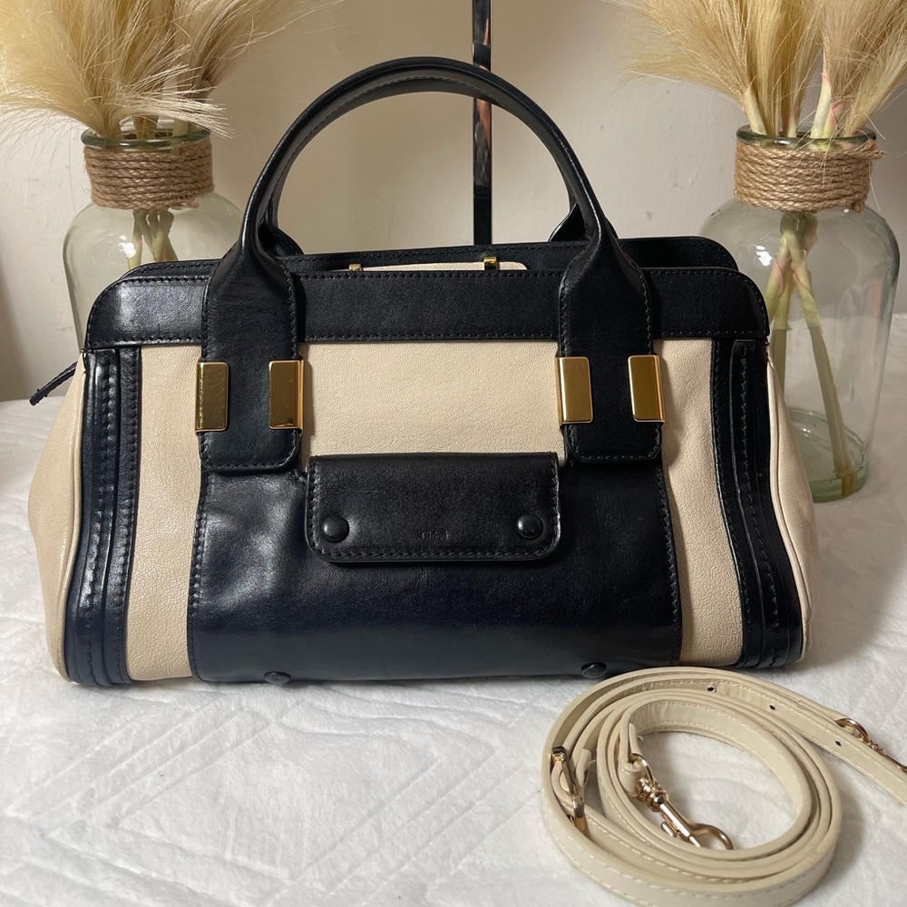 Chloe Two-Tone Black and Cream Leather Satchel